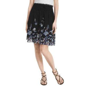 White House Black Market Black Floral Tassel Ties Soft Mini Skirt Sz Large NWT